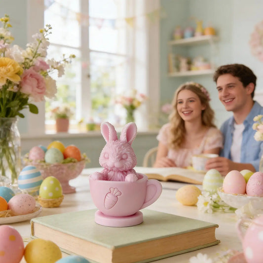 Easter Molds Cute Funny Non-Stick Craft Supplies Teacup Rabbit Easter Molds Silicone for Soap Candle Making Wax Resin Plaster Peaceful Pleasures Health and Wellness China Mainland