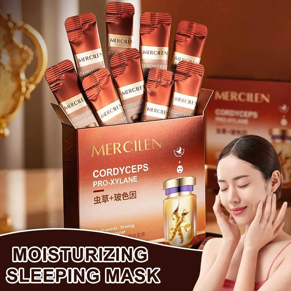 20pcs Mercilen Cordyceps Pro-Xylane Sleeping Facial Masks Anti Wrinkle Moisturizing Whitening Anti-Aging Face Mask Skin Care Peaceful Pleasures Health and Wellness