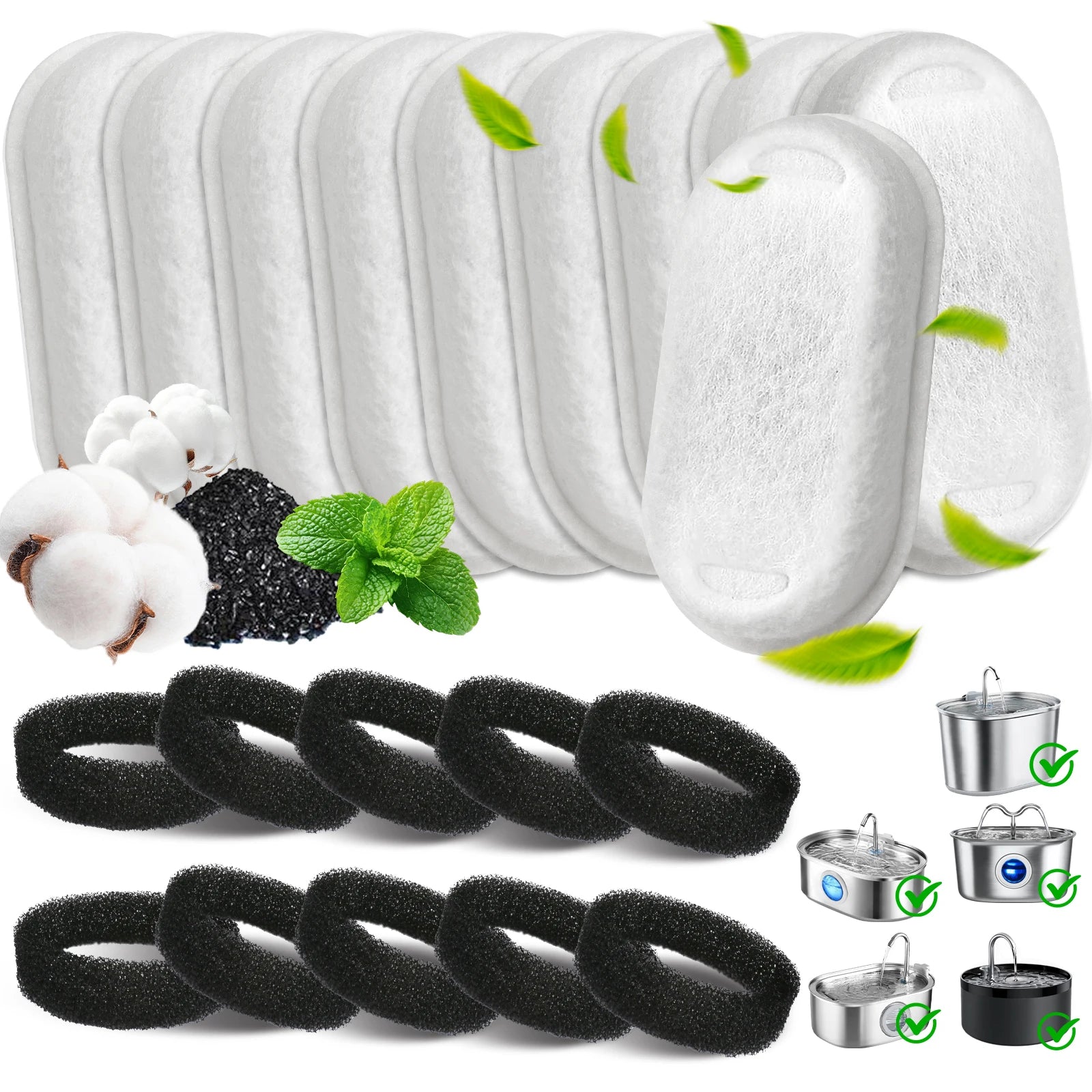 10PCS/20PCS Cat Water Fountain Activated Carbon Dog Water Bowl Dispenser Replacement Filters with Sponges for Home Pet Hydration Peaceful Pleasures Health and Wellness