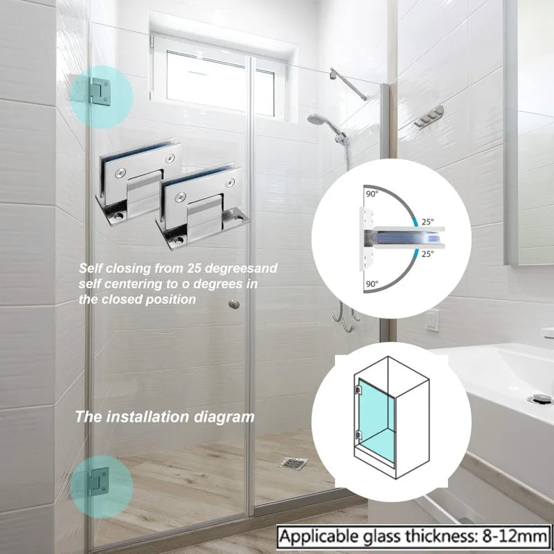Stainless Steel Frameless Glass ShowerDoor Hinges,90 Degree Bathroom Glass Clamp Wall to Glass Bracket Clips Fit for 8-12mmThick Peaceful Pleasures Health and Wellness
