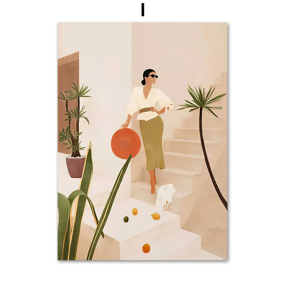 Boho Abstract Woman Canvas Wall Art | Minimalist Tropical Print