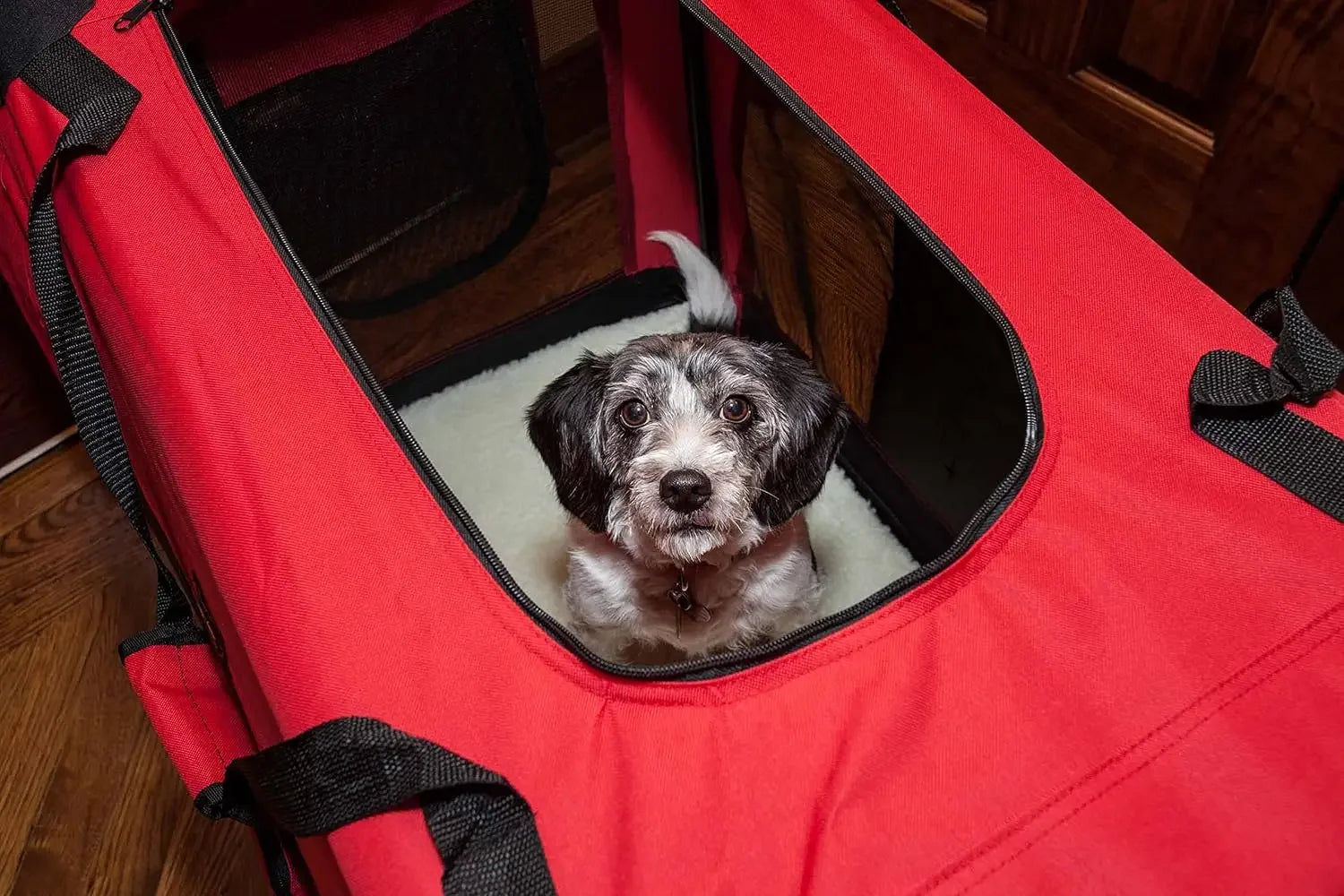 Large Red Folding Pet Crate with Removable Bowl & Tray, Collapsible Metal Frame for Indoor/Outdoor Use Peaceful Pleasures Health and Wellness