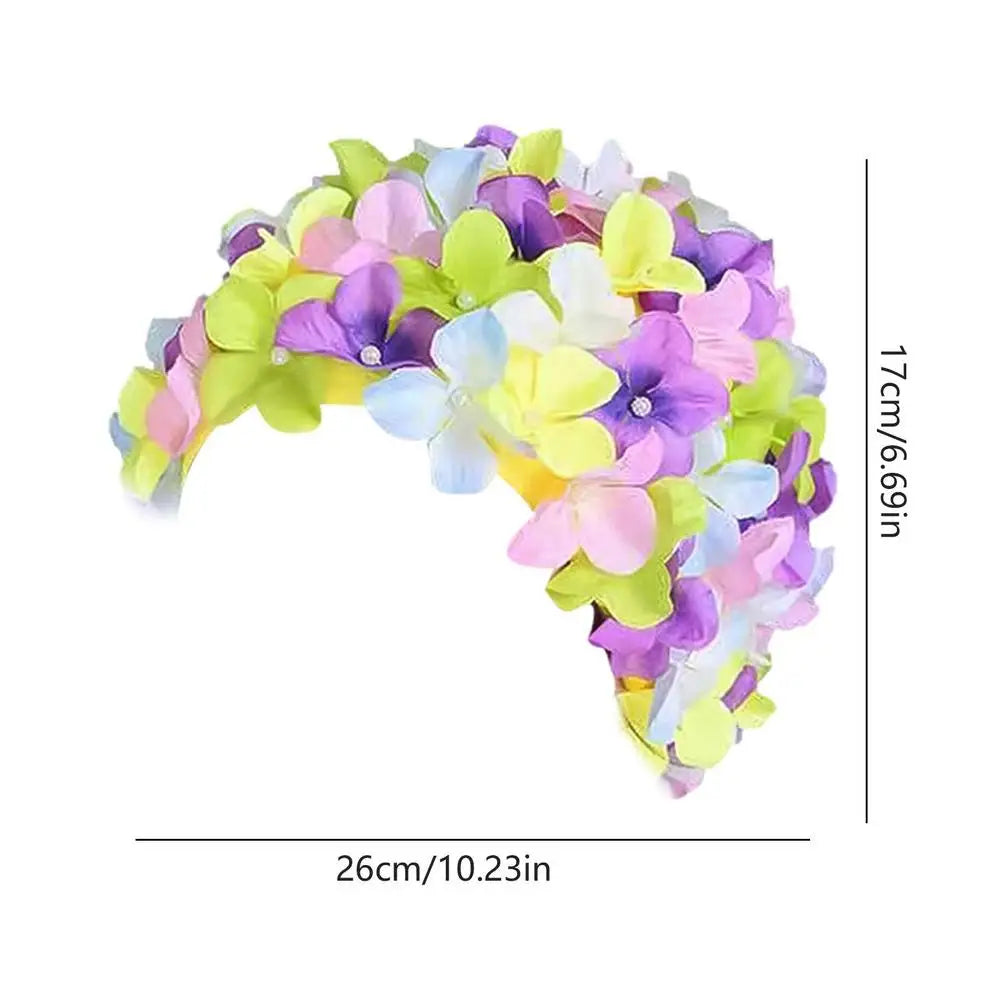3D Floral Petal Swim Cap – Retro Stretch Hat for Women