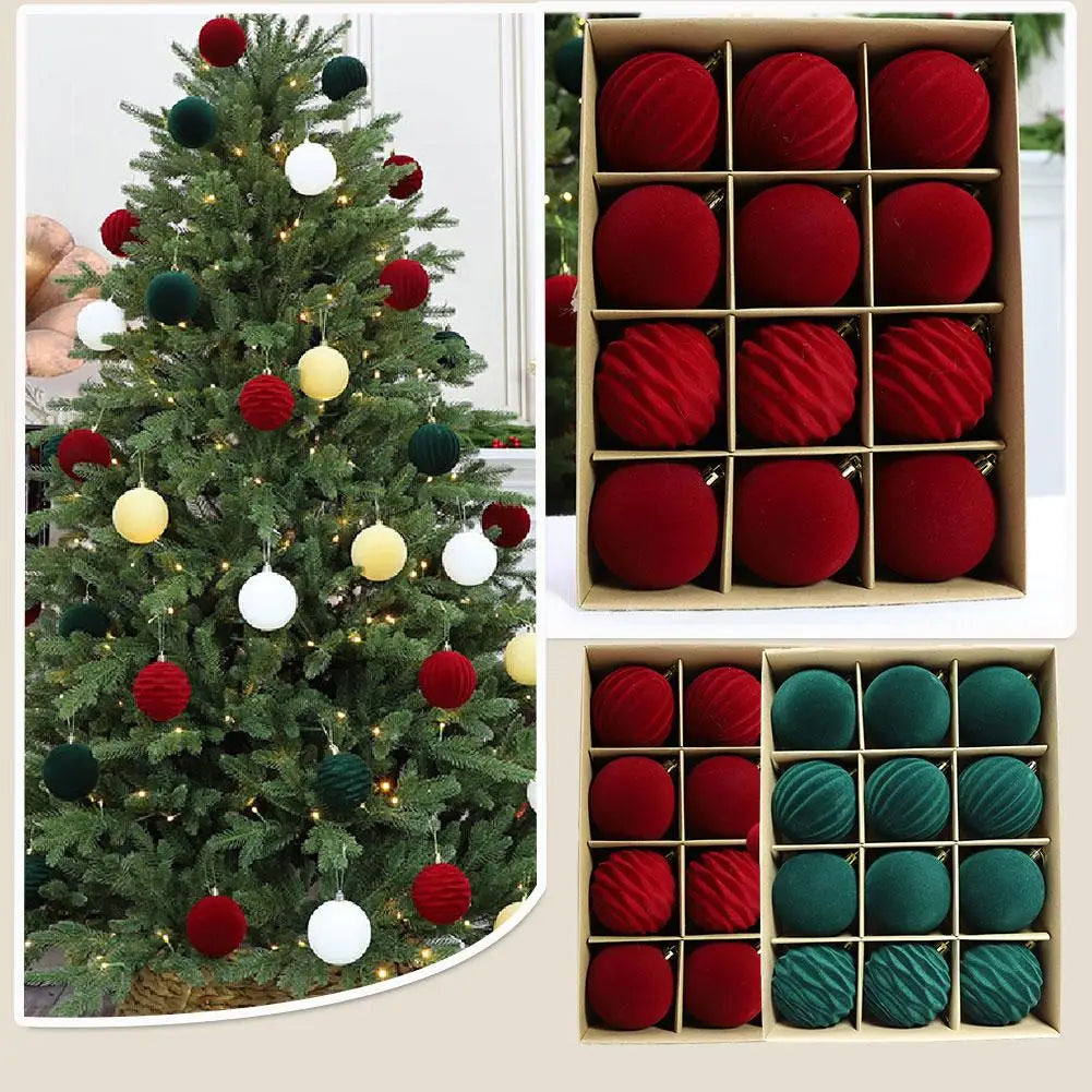 Green Velvet Flocked Christmas Ball Ornaments Set of 12 Christmas Tree Ornaments Peaceful Pleasures Health and Wellness
