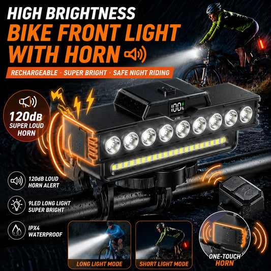 USB Rechargeable Bike Light with Horn & Digital Display Bicycle Headlight Peaceful Pleasures Health and Wellness