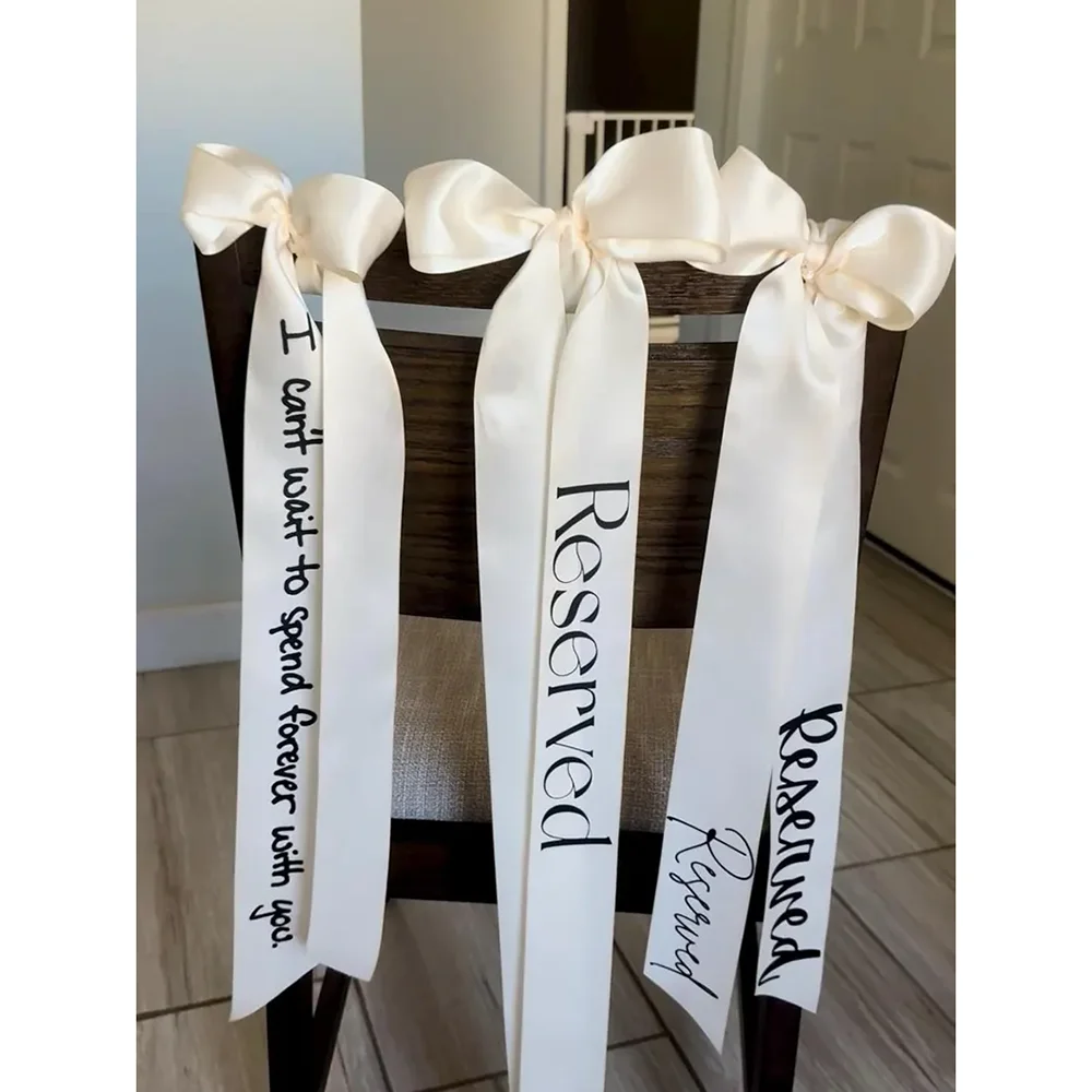 Personalized Satin Ribbon Wedding Chair Tags | Reserved Seating Wedding Chair Ribbon Peaceful Pleasures Health and Wellness