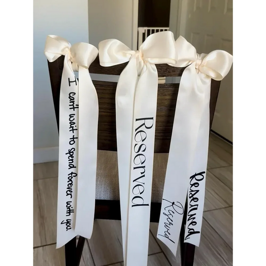 Personalized Satin Ribbon Wedding Chair Tags | Reserved Seating Wedding Chair Ribbon Peaceful Pleasures Health and Wellness