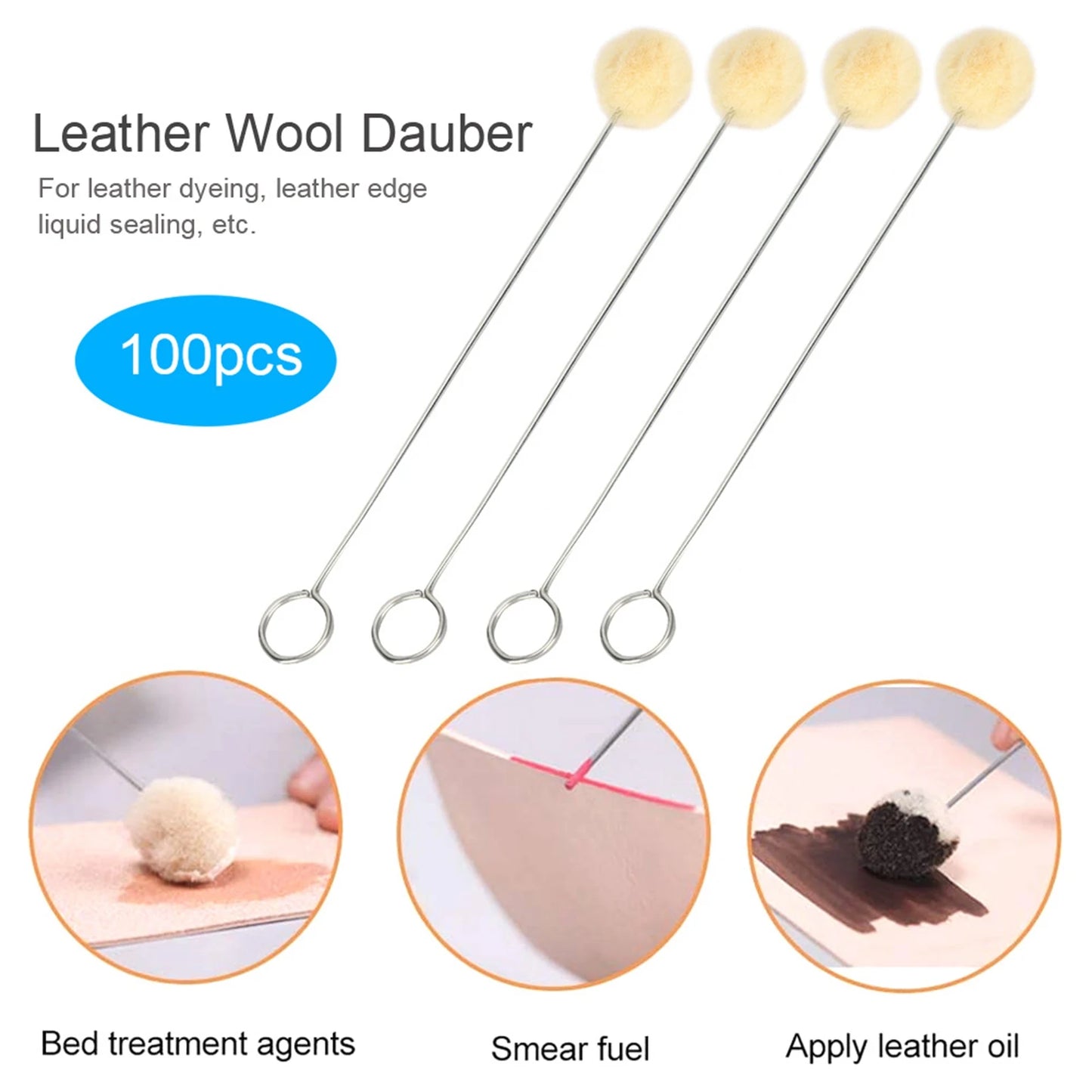 Leather Wool Daubers Oily Dye Ball Brush Metal Handle DIY Handmade