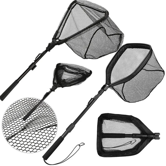 Folding Fishing Landing Net with Aluminum Telescoping Pole Handle Nylon Mesh Hoop 55cm 80cm 100cm Extend for Kids Adults Peaceful Pleasures Health and Wellness