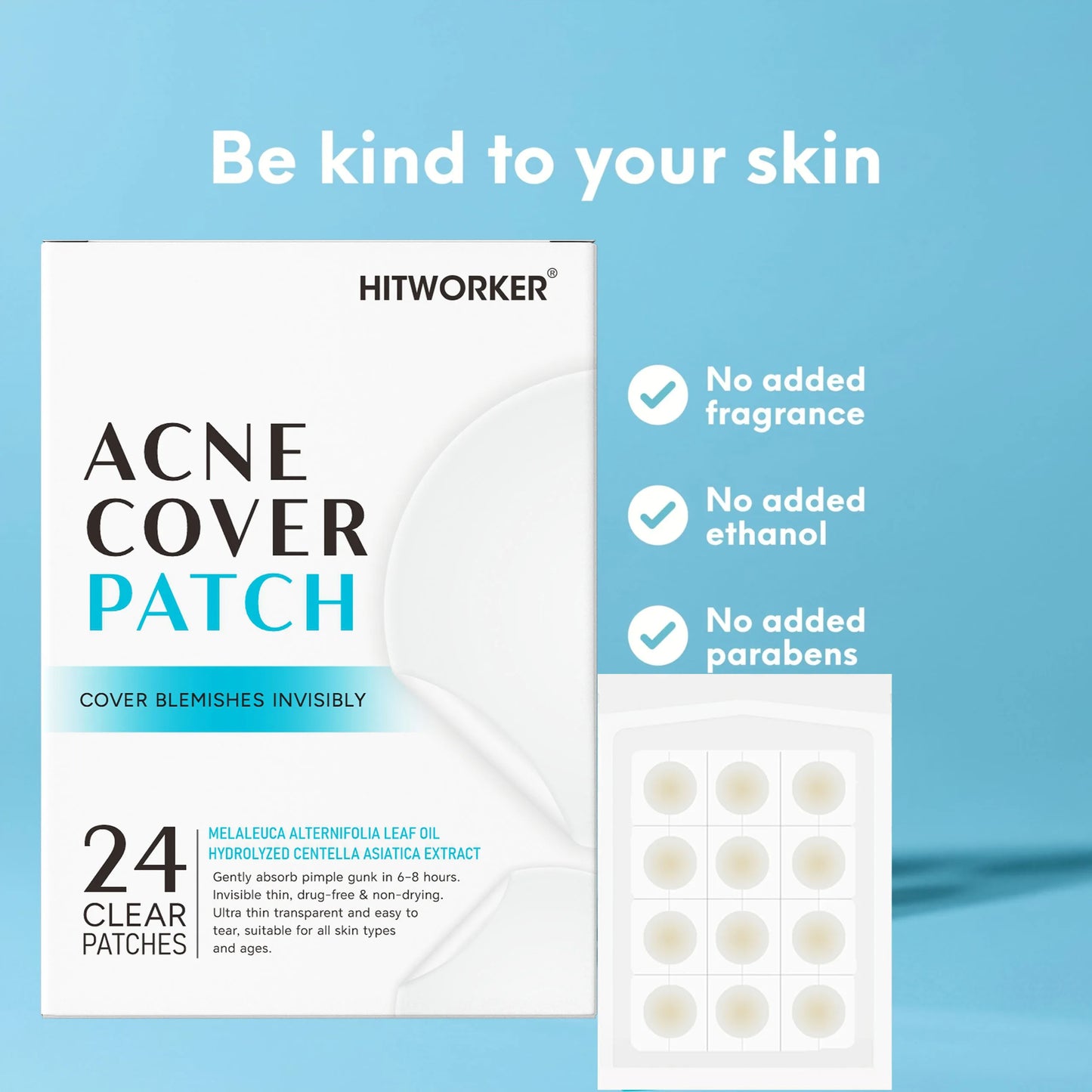 Hydrocolloid Acne Patches 24-Pack – Alcohol-Free Blemish Stickers