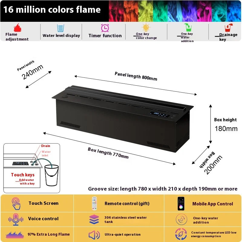 800mm Atomizing Fireplace For Living Room Multi-color Fake Flame Electronic Fireplace Home Remote Control Water Steam Fireplace Peaceful Pleasures Health and Wellness AI and APP control