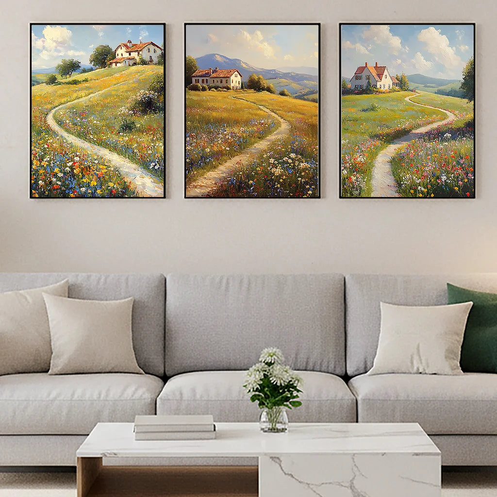 Landscape Wall Art, Nordic Plant Canvas Painting, Wildflower Botanical Meadow Poster Print for Bedroom Living Room Wall Decor Peaceful Pleasures Health and Wellness