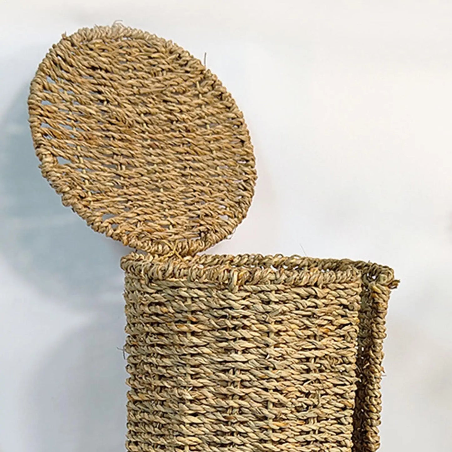 Handwoven Seagrass Toilet Paper Holder Basket with Lid
