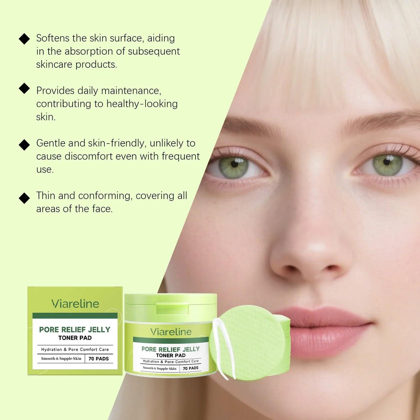 Viareline Hydrating Calming Toner Pads 70pc | Pore Care