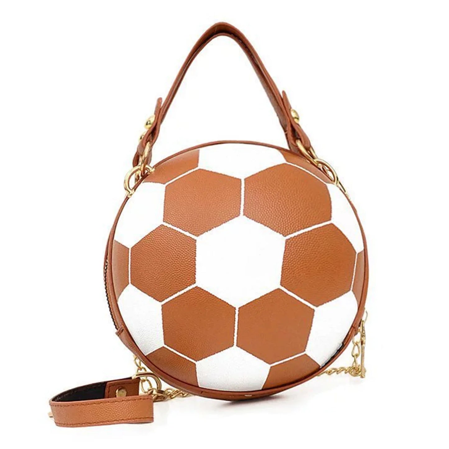 Novelty Basketball Purse For Women PU Leather Basketball Soccer Shoulder Bag for Daily Shopping Travel Peaceful Pleasures Health and Wellness Soccer brown