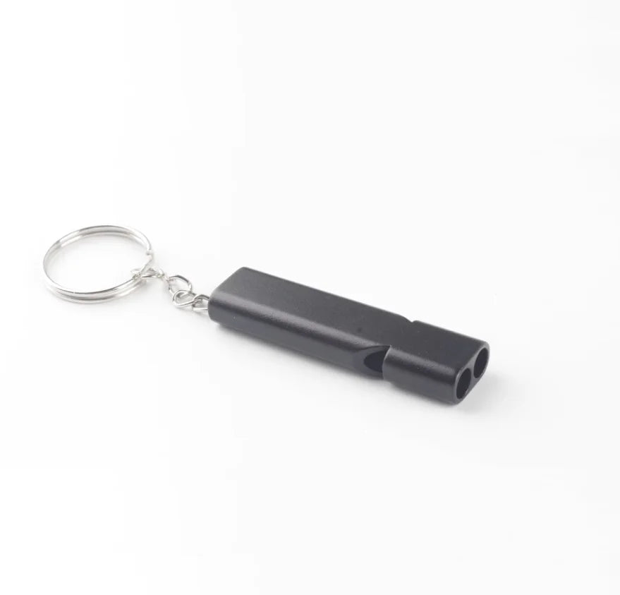 Whistle Flat Aluminum Alloy Dual Frequency Survival Double Tube Outdoor Survival Survival Whistle Equipment Equipped EDC Tool Peaceful Pleasures Health and Wellness BK