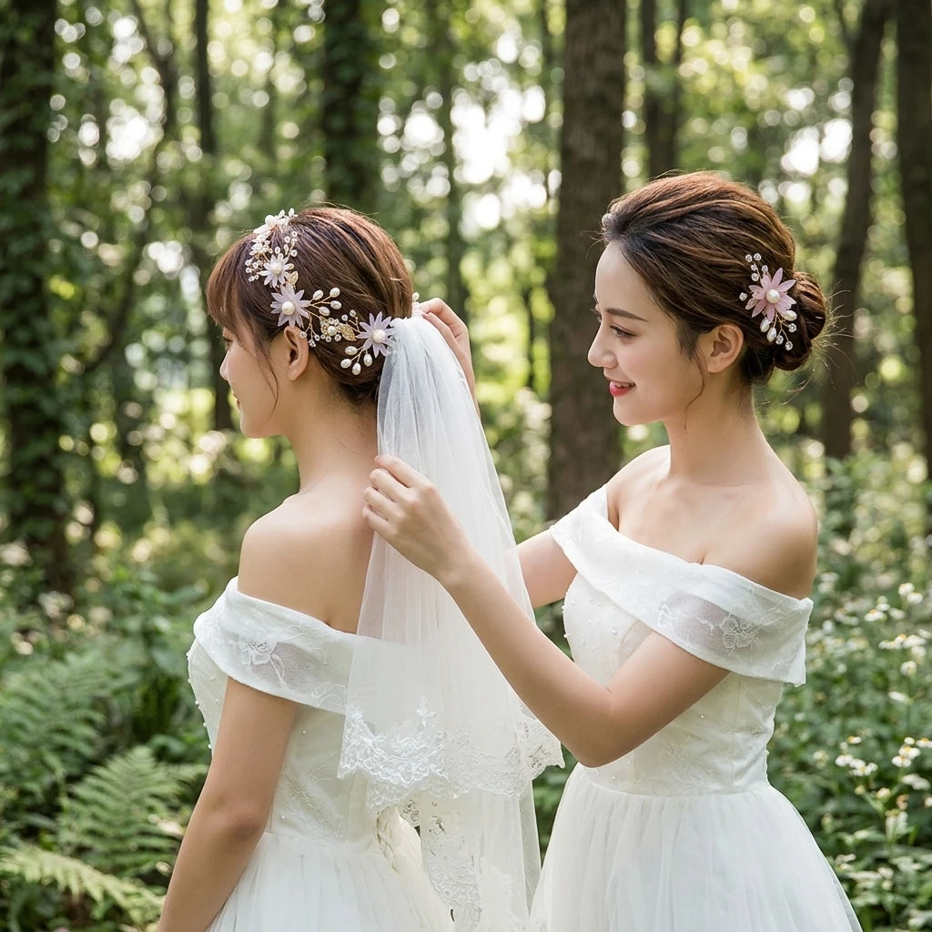 Bridal Hair Accessories Set Pink Flower Headband And Hairpin For Wedding Dress Peaceful Pleasures Health and Wellness