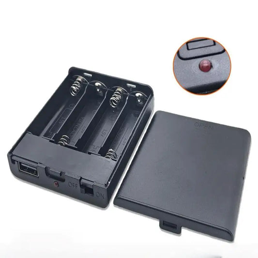1pc AA Battery Box 4 Slots AA Battery Holder No.5 Battery Case With Power Switch And USB Female Socket Indicator Light Black Peaceful Pleasures Health and Wellness