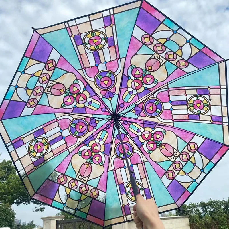 Stained Glass Transparent Folding Umbrella – Sun & Rain Use