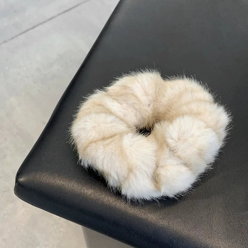 Autumn Winter High-quality Faux Mink Fur Pleated Large Intestine Hair Band Versatile and Elegant with Soft and Fluffy Hair Tie Peaceful Pleasures Health and Wellness Beige