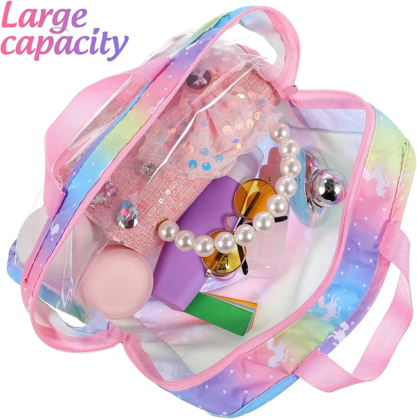 Rainbow Transparent Doll Tote Bag for Clothes & Accessories, 9.64x8.66x3.14 Inches Peaceful Pleasures Health and Wellness