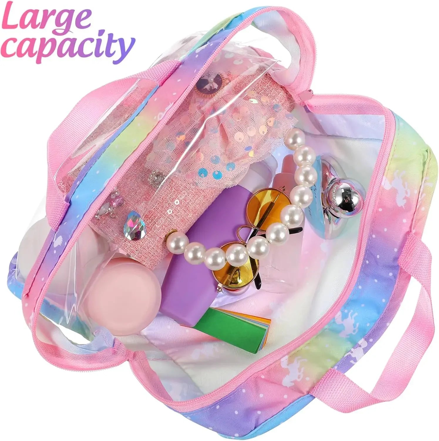 Rainbow Transparent Doll Tote Bag for Clothes & Accessories, 9.64x8.66x3.14 Inches Peaceful Pleasures Health and Wellness