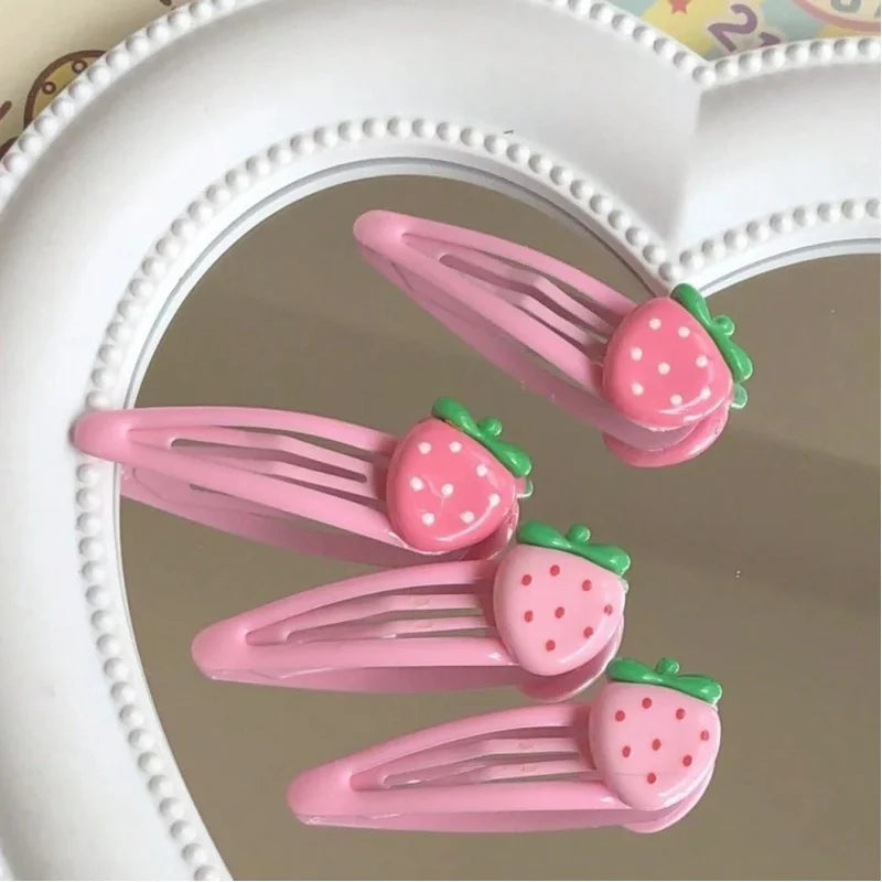 4-Pack Pink Strawberry Cute Hair Clips – Gentle Hold for Bangs & Side Hair Hair Clip Peaceful Pleasures Health and Wellness