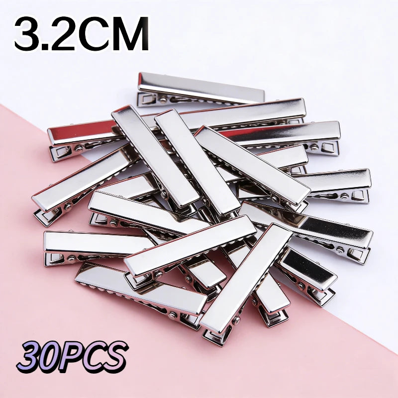 Lot 3 2- Silver-color Black Hair Clips Flat Barrettes Iron Hairpins