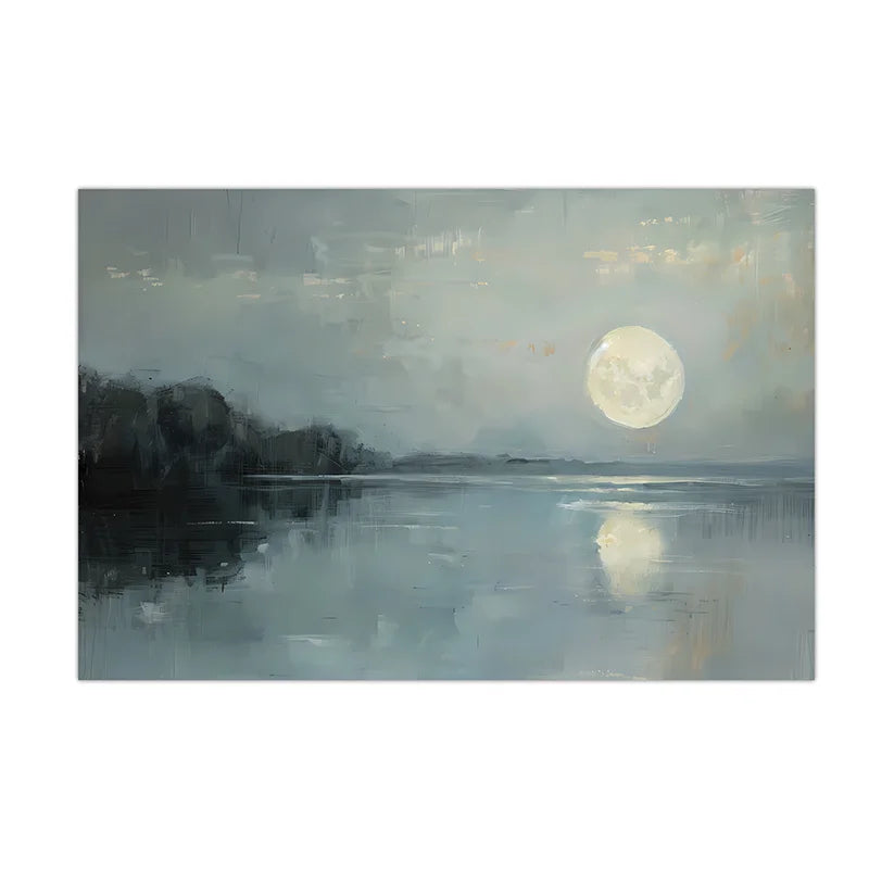 Vintage Nordic Moonlight Landscape Canvas Wall Art | Unframed Canvas Wall Art Peaceful Pleasures Health and Wellness 04 40x50cm No Frame China Mainland
