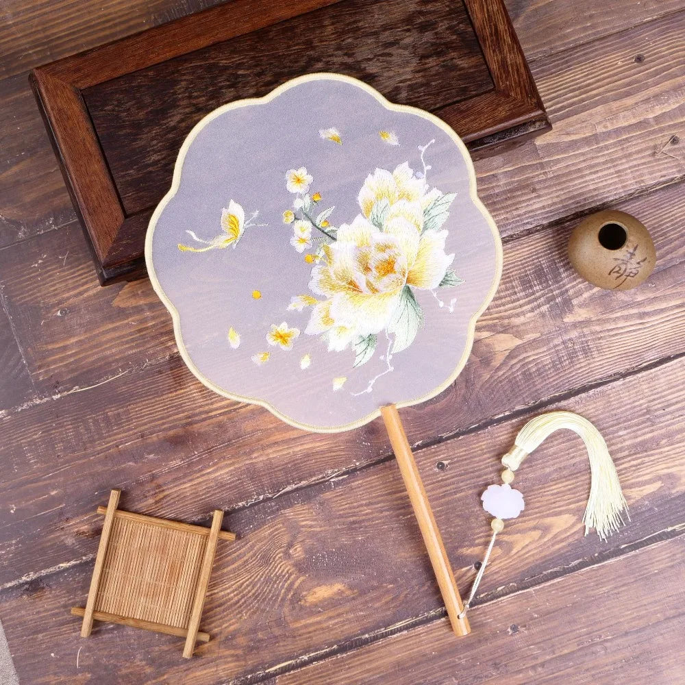 Vintage Silk Embroidery Fan | Floral Hanfu Accessory & Dance Prop