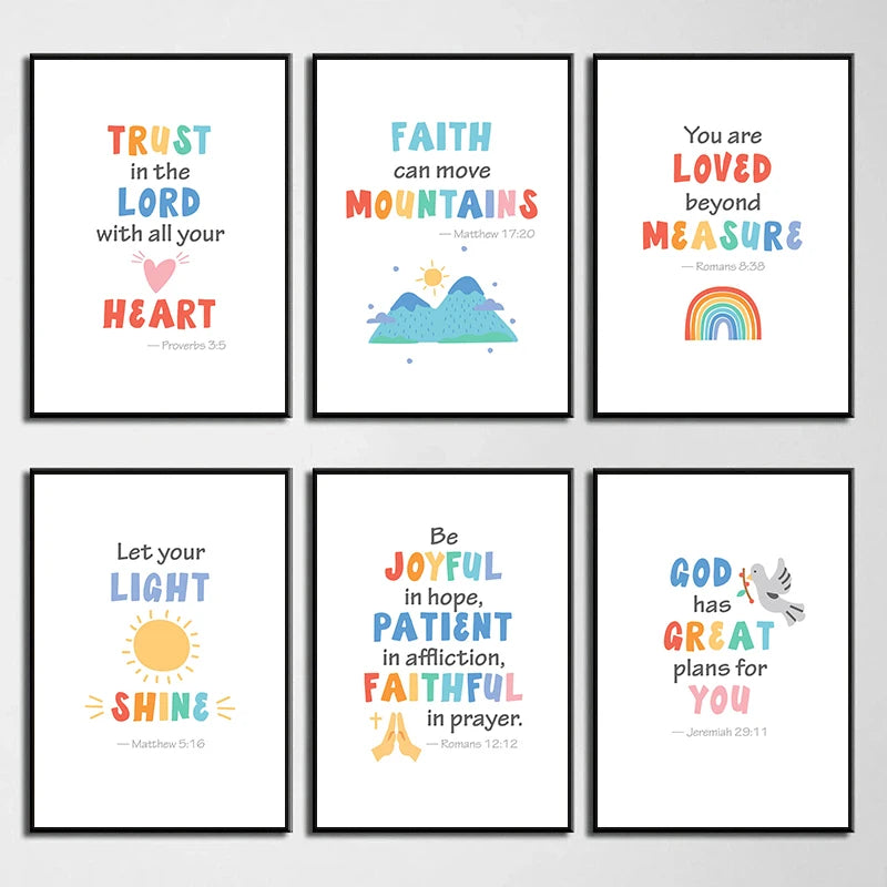 Kids Bible Verse Scripture Posters Prints Canvas Painting Christian Education Wall Art Picture Church Sunday School Home Decor Peaceful Pleasures Health and Wellness