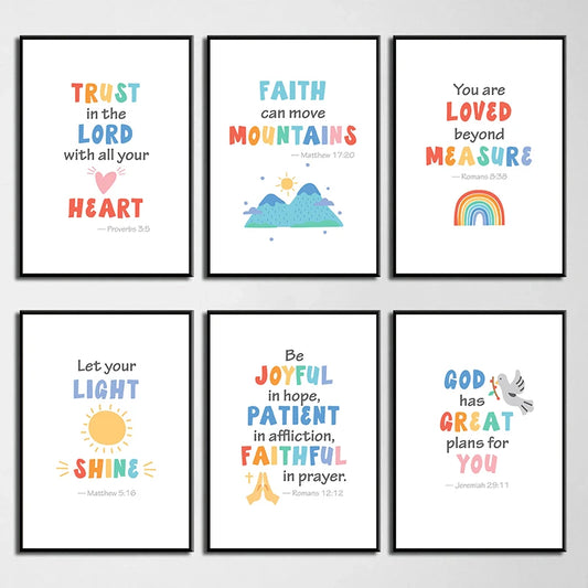 Kids Bible Verse Scripture Posters Prints Canvas Painting Christian Education Wall Art Picture Church Sunday School Home Decor Peaceful Pleasures Health and Wellness