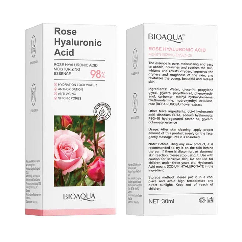 BIOAQUA Rose Hyaluronic Acid Facial Essence Moisturizing Whitening and Improving Dry Skin 30ml Peaceful Pleasures Health and Wellness