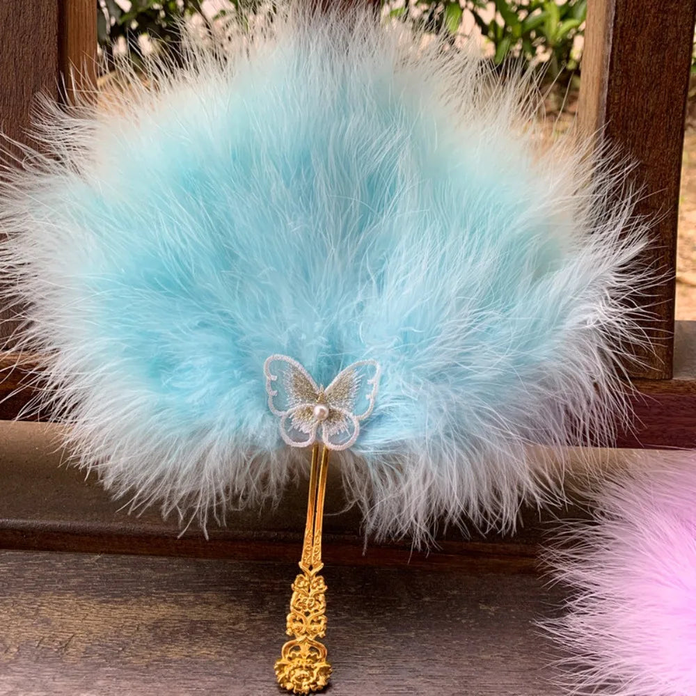 Fluffy Feather Fan with Tassels – Foldable Dance & Photo Prop