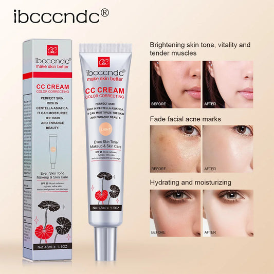 45ml Color Correcting CC Cream Facial Centella Asiatica Repair BB Cream Natural Concealer Whitening Liquid Foundation Cosmetics Peaceful Pleasures Health and Wellness