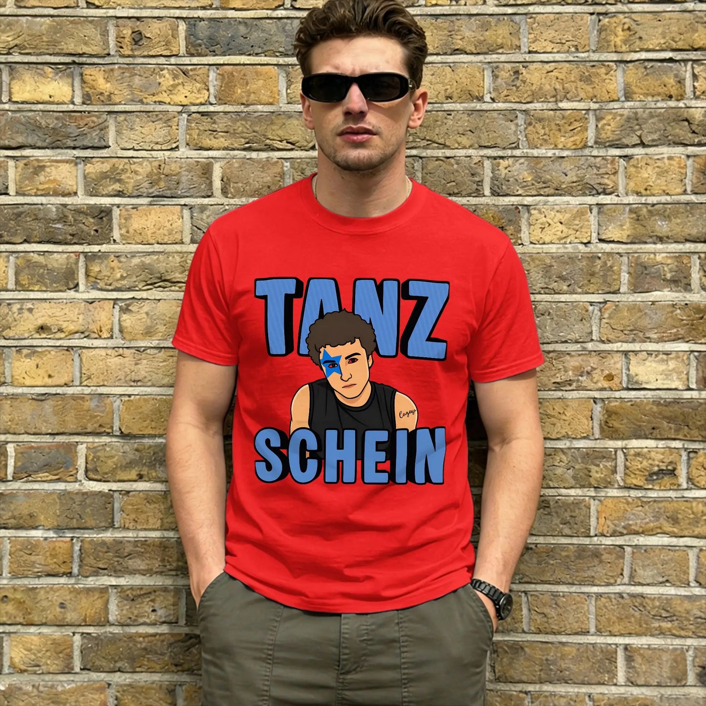 TANZSCHEIN Cosmó Men T Shirts Eurovisions 2026 Awesome Tee Shirt Short Sleeve Round Neck T-Shirt Pure Cotton Summer Clothes Peaceful Pleasures Health and Wellness Red 5XL