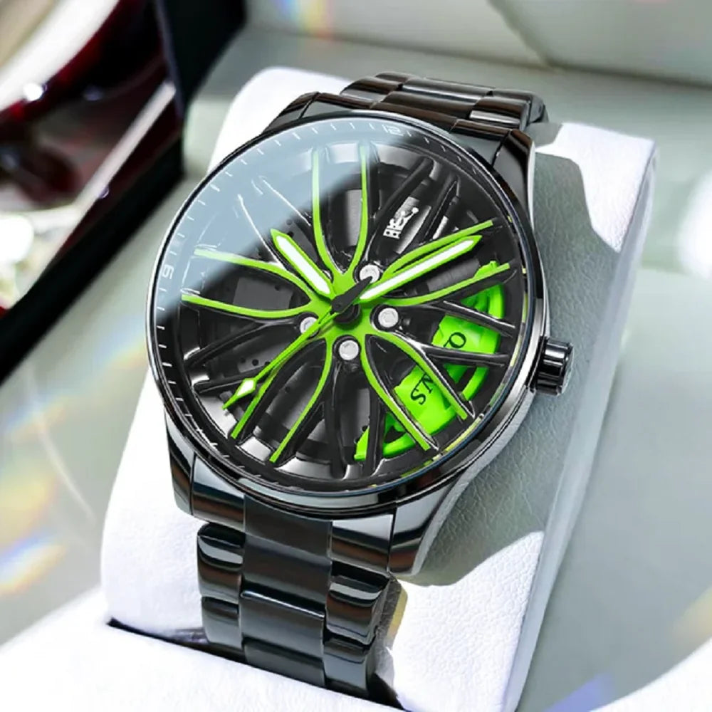 Business Luxury Quartz Watch Car Sport Rim Automatic Movement Round Dial Clock Watches Machinery Men Sport Watch Peaceful Pleasures Health and Wellness