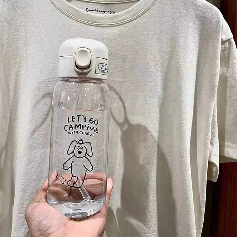 Plastic Water Bottle Water Cup With Straw Simple Large Capacity Portable Drop Resistant And Portable Cup Cartoon Ice Suction Cup Peaceful Pleasures Health and Wellness