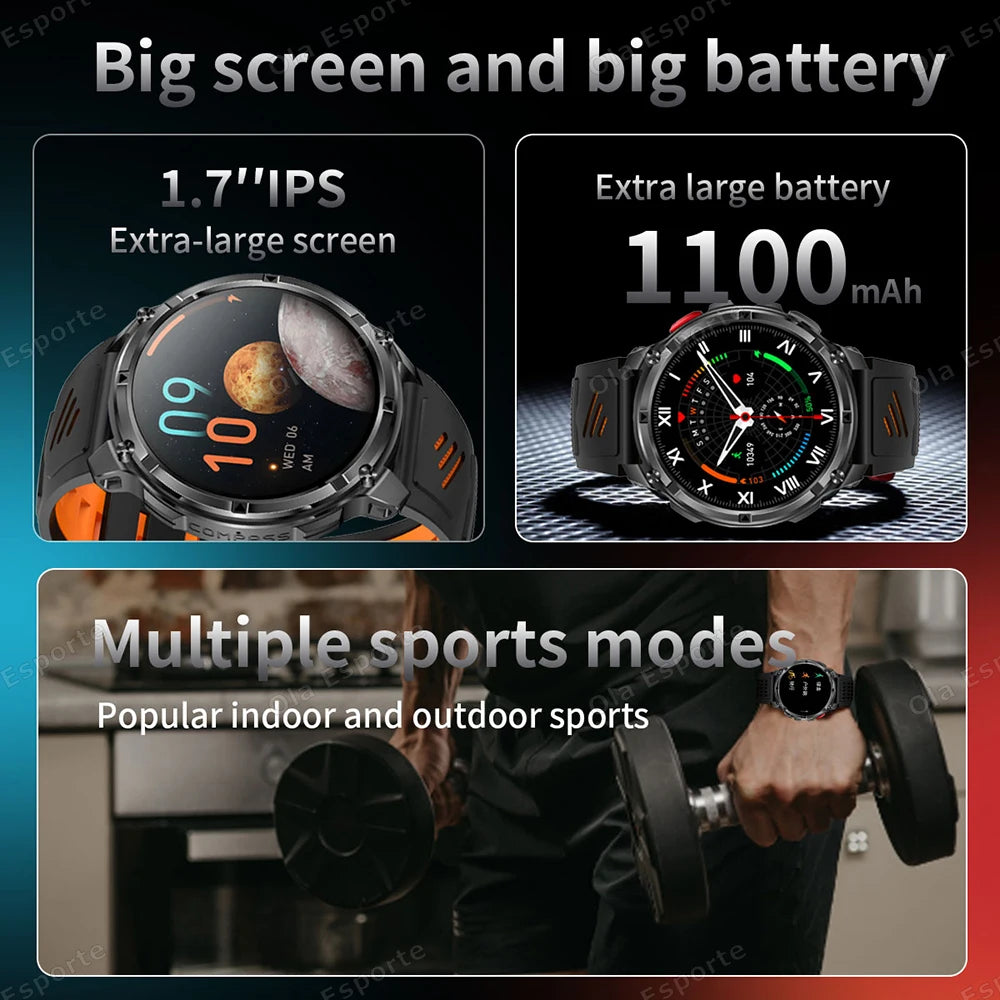 2026 New Military 1100mAh Big Battery Outdoor Smart Watch Men GPS Path Compass 10ATM Waterproof Calls AMOLED HD Sport Smartwatch Peaceful Pleasures Health and Wellness