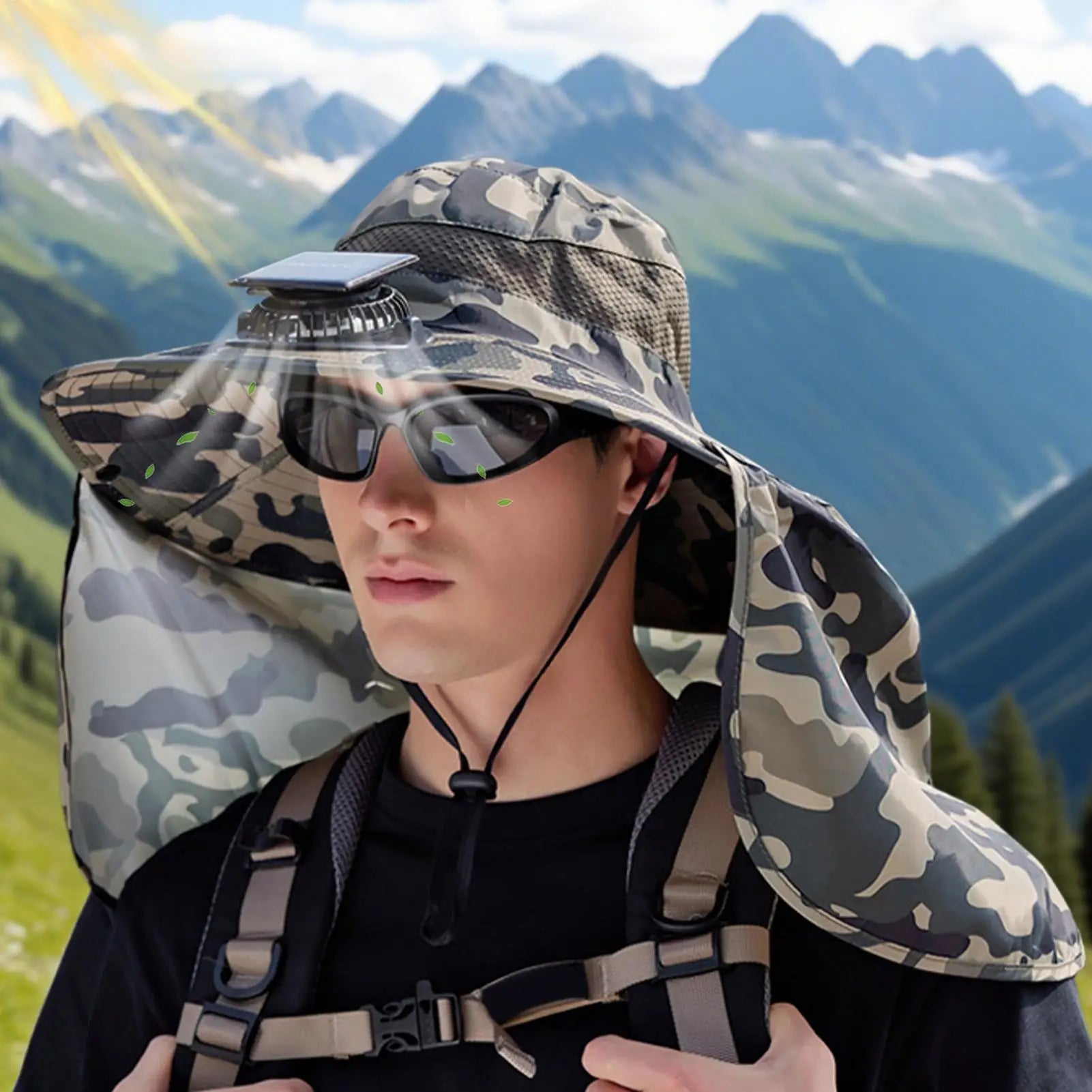 Solar Powered Fan Hat Wide Brim Breathable Fishing Hat With Neck Flap Fishing Equipment For Outdoor Work Garden Hiking Travel Peaceful Pleasures Health and Wellness