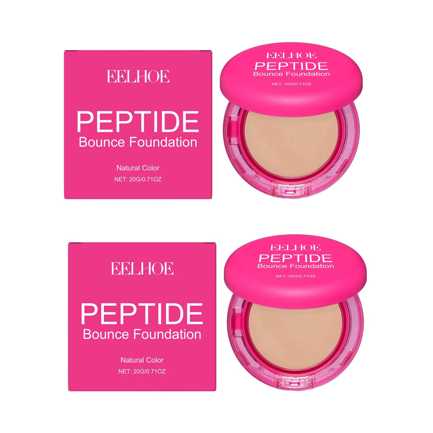 Peptide Bounce Balm Foundation Lasting Full Coverage Concealer Covers Spot Blemishes Brightening Oil Control Makeup Base Cream Peaceful Pleasures Health and Wellness 2Pcs x Natural Color