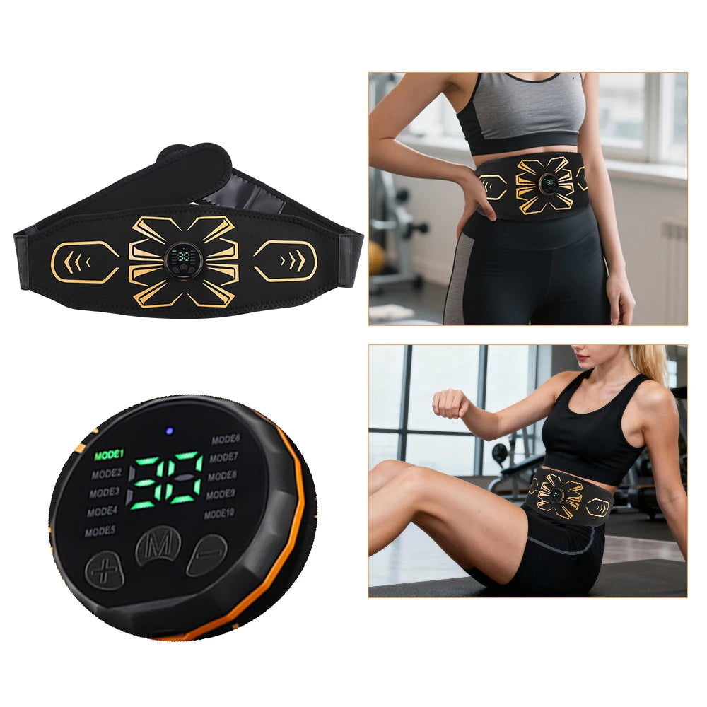 EMS Abdominal Belt with 10 Electrode Pads Home Belly Trainer Toning Belt Abs Fat Reduction Waist Massager Body Shaping Band Peaceful Pleasures Health and Wellness