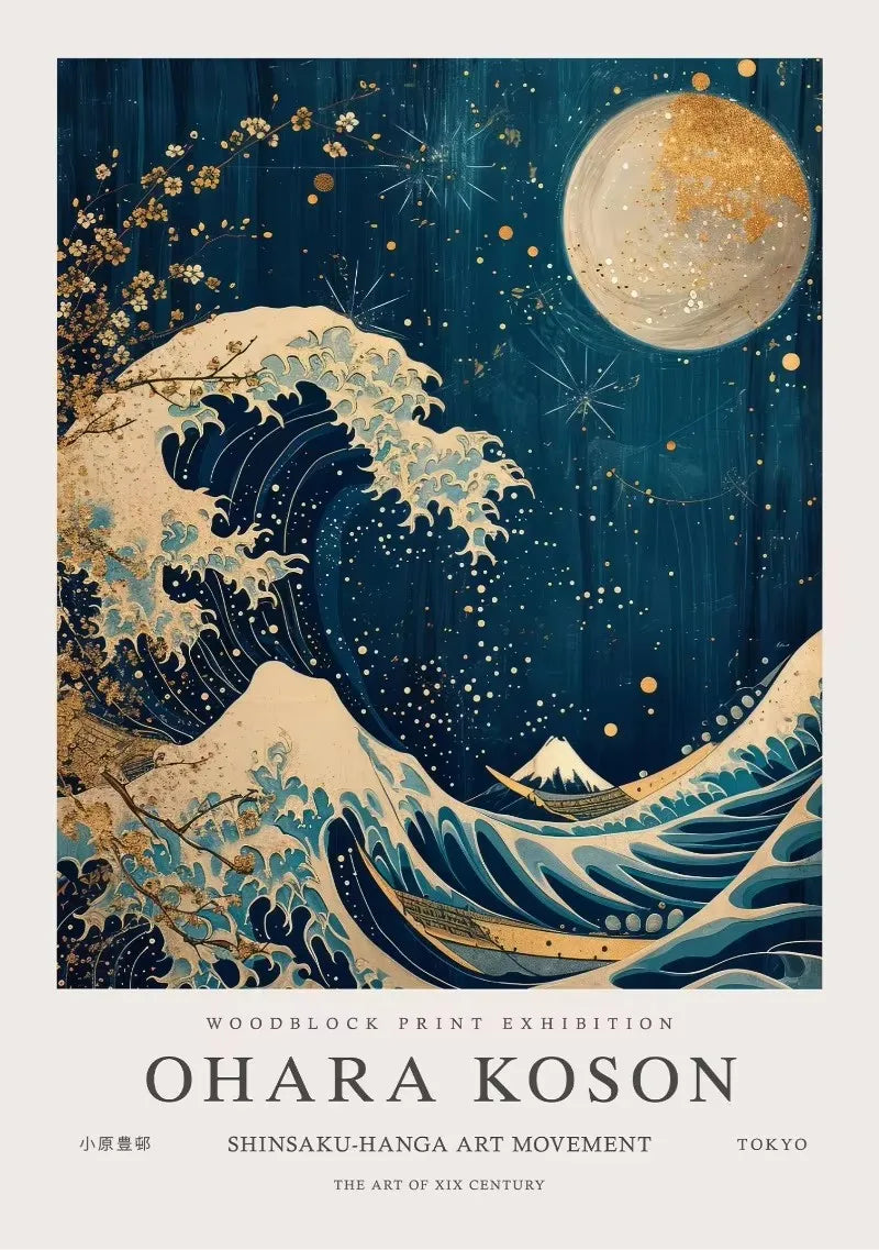 William Morris Whale & Peacock Retro Sunset Canvas Wall Art