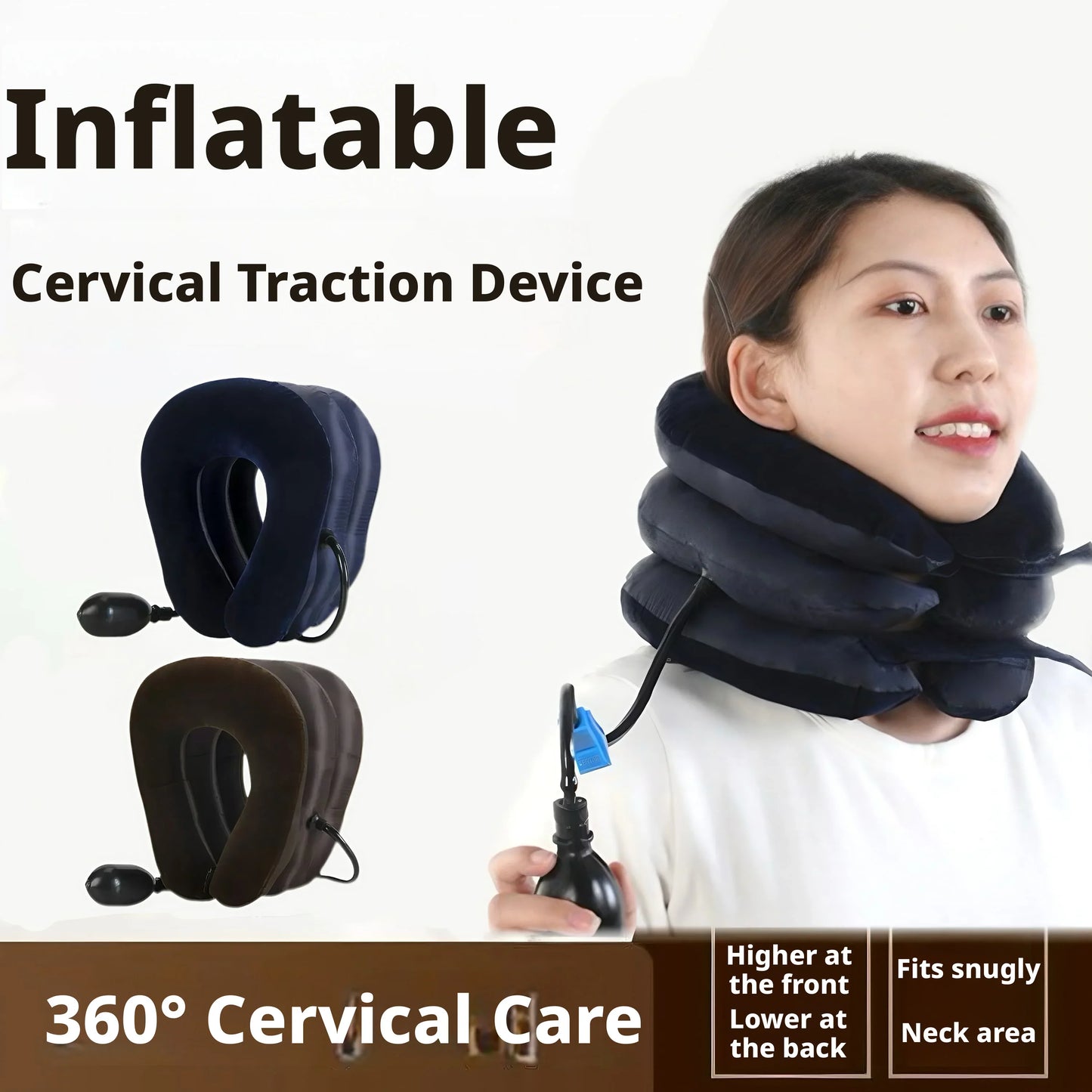 Inflatable Neck Traction Pillow 360° Cervical Support Device Portable Air Pump Neck Stretcher for Pain Relief Home Use Two Color Peaceful Pleasures Health and Wellness
