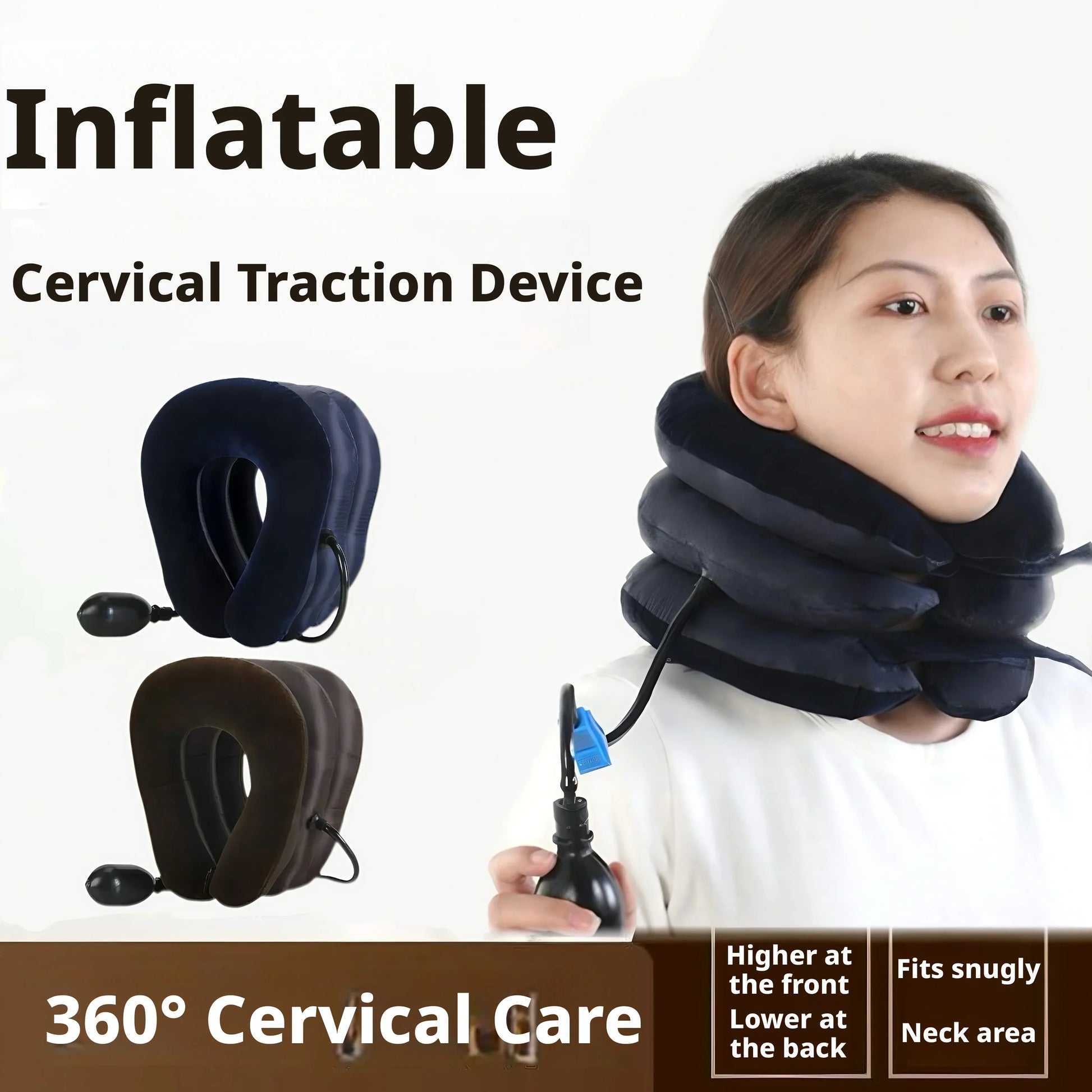 Inflatable Neck Traction Pillow 360° Cervical Support Device Portable Air Pump Neck Stretcher for Pain Relief Home Use Two Color Peaceful Pleasures Health and Wellness