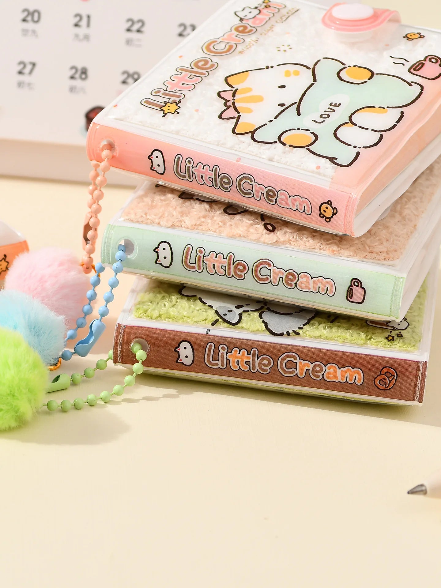 Cute Cream Mini Fluffy Notebook Pom Charm Kawaii Portable Pocket Memo