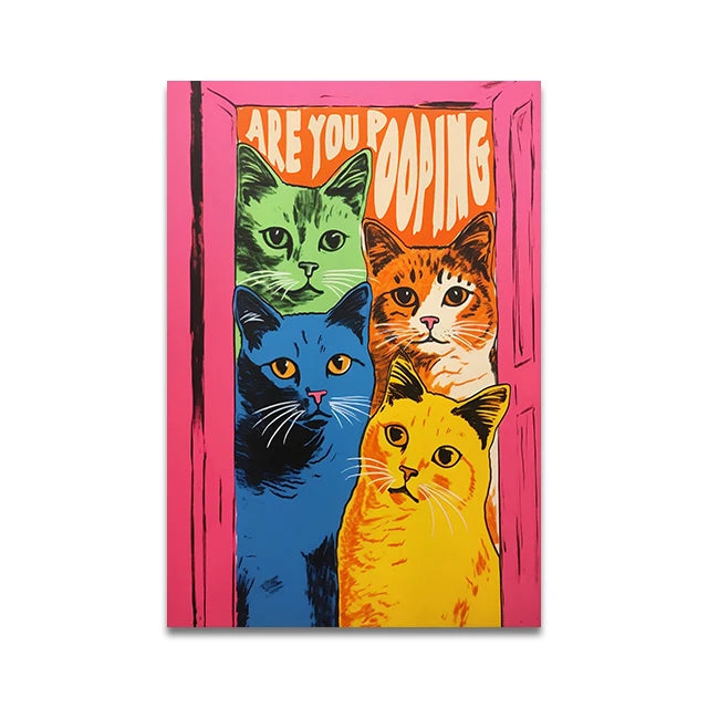 Are You Pooping Funny Cat Canvas Print Poster Whimsical Animal Abstract Art Prints Wash Room Bathroom Wall Art Home Decor Poster Peaceful Pleasures Health and Wellness