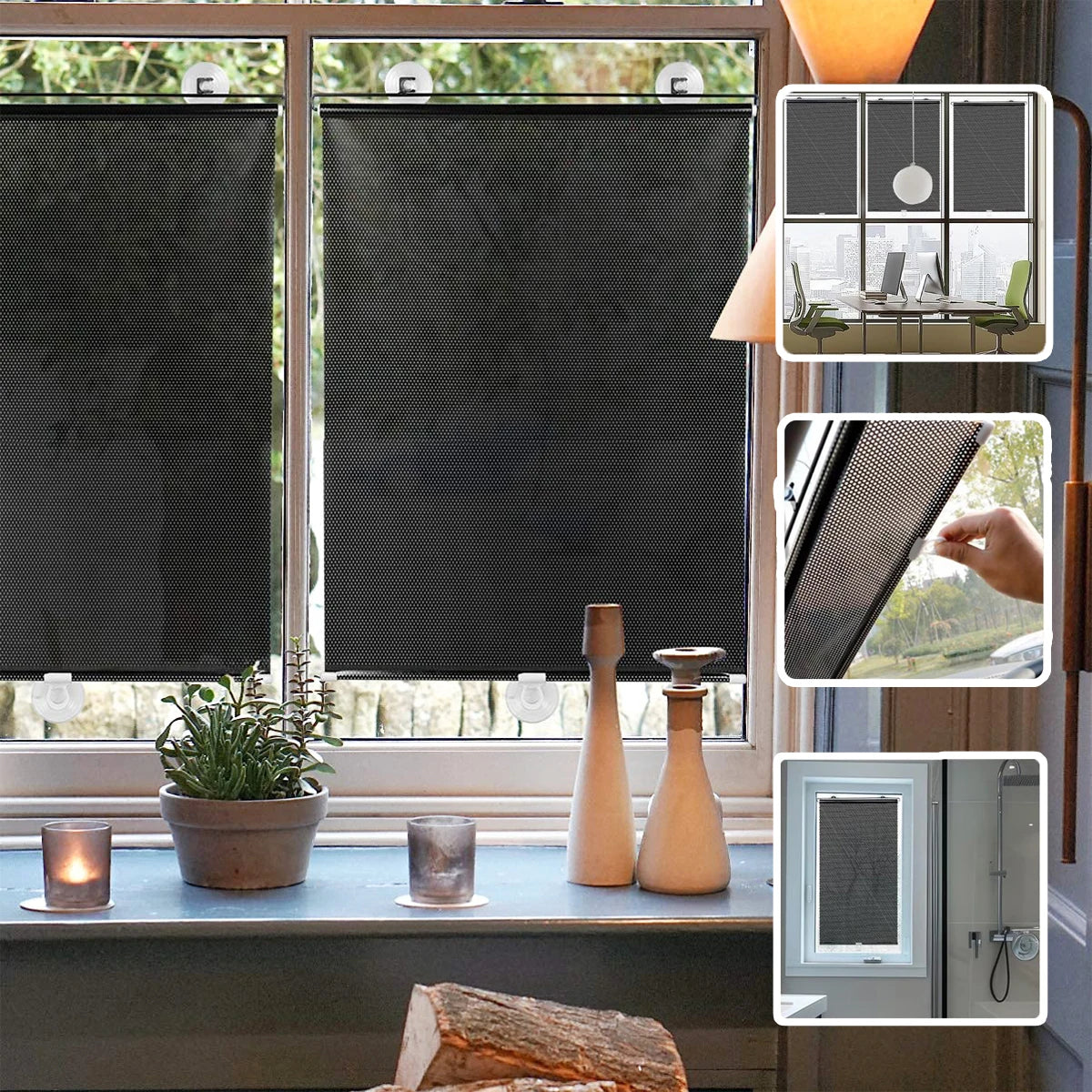 Blackout Roller Blinds Home Windows Sunshade Nail-Free Curtain Car Bedroom Kitchen Office Window Cover Blind Curtains Privacy Peaceful Pleasures Health and Wellness