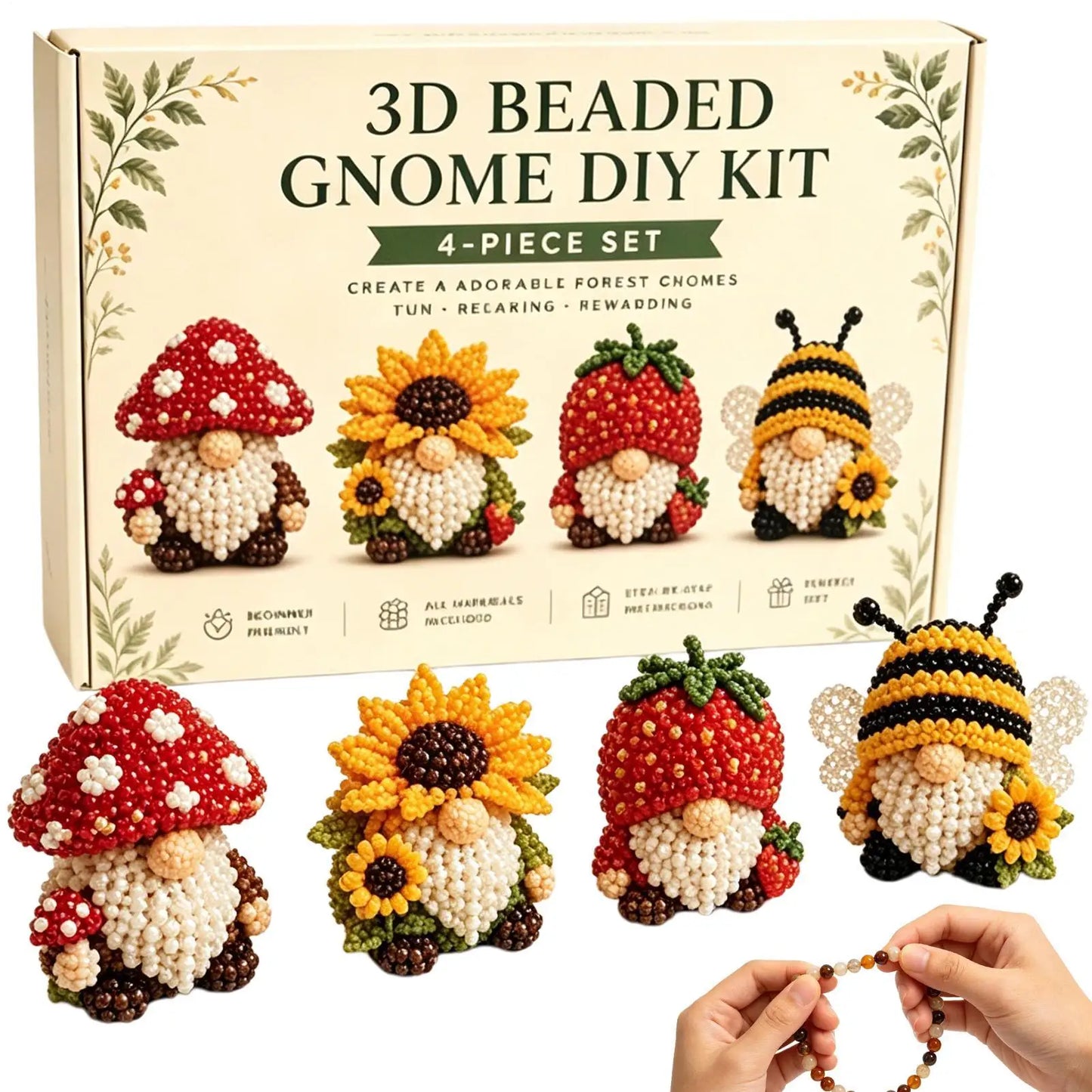 3D Gnome Bead Embroidery Kit – DIY Beading Craft Set for Teens Bead Craft Kit Peaceful Pleasures Health and Wellness