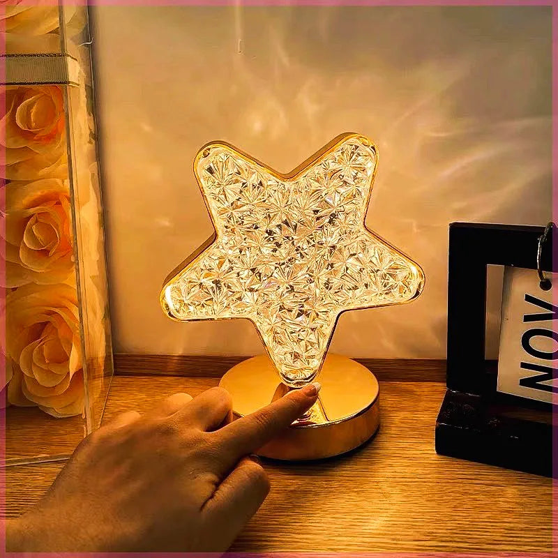 Bedroom Crystal Touch Dimming Night Light Girls Room Home Decor Aesthetics USB Bedside LED Ambient Table 3D Moon Lamp Peaceful Pleasures Health and Wellness